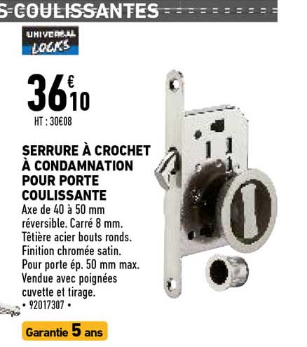 serrure à crochet à condamnation pour porte coulissante