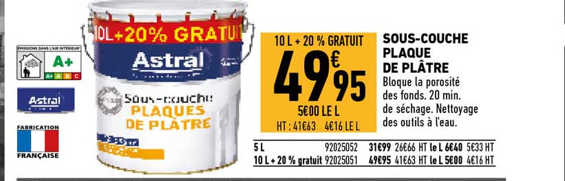 sous-couche plaque de plâtre astral