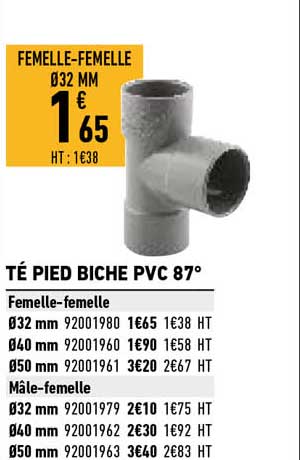 té pied biche pvc 87°