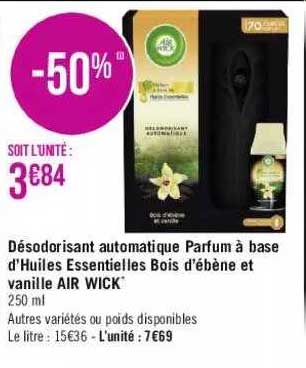 désodorisant automatique parfum à base d'huiles essentielles bois d'ébène et vanille air wick