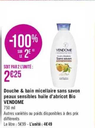 douche & bain micellaire sans savon peaux sensibles huile d'abricot bio vendome