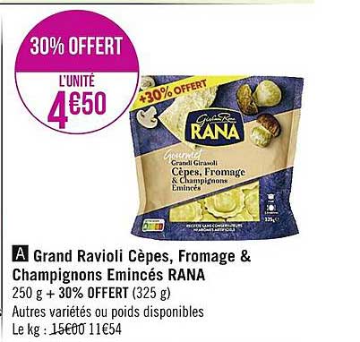 Grand Ravioli Cèpes, Fromage & Champignons émincés Rana