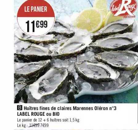 huîtres fines de claires marennes oléron n°3 label rouge ou bio