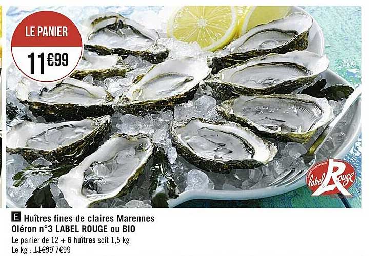 huîtres fines de claires marennes oléron n°3 label rouge ou bio