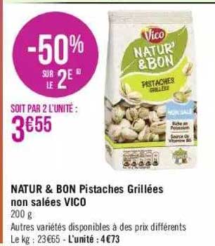 natur & bon pistaches grillées non salées vico
