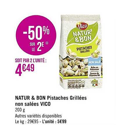 natur & bon pistaches grillées non salées vico