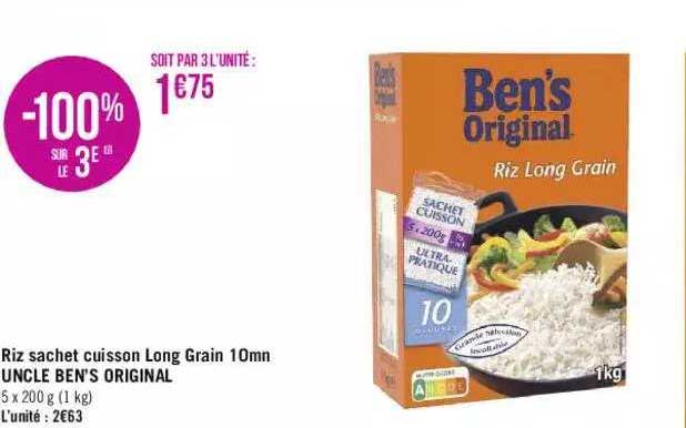 riz sachet cuisson long grain 10mn uncle ben's original
