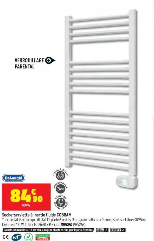 sèche-serviette à inertie fluide cobram deLonghi