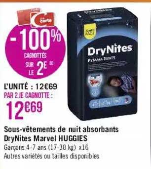 sous-vêtements de nuit absorbants dryNites marvel huggies