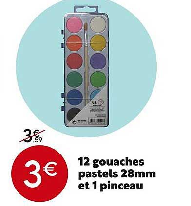 12 gouaches pastels 28mm et 1 pinceau