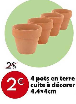 4 pots en terre cuite à décorer 4.4x4cm