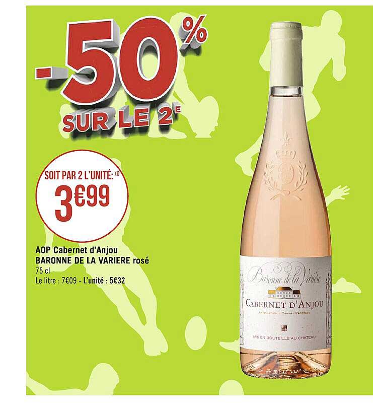 aop cabernet d'anjou baronne de la variere rosé -50% sur le 2e