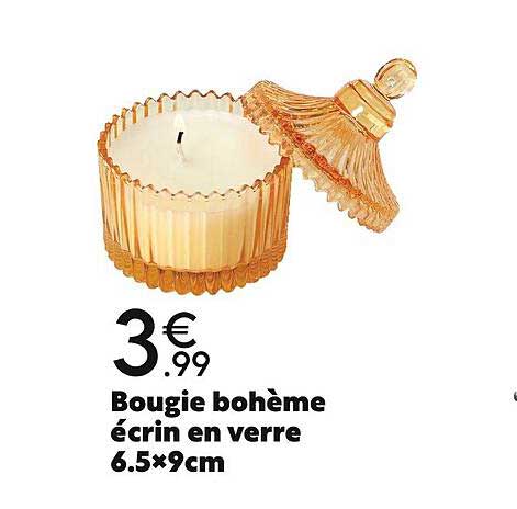bougie bohème écrin en verre 6.5x9cm