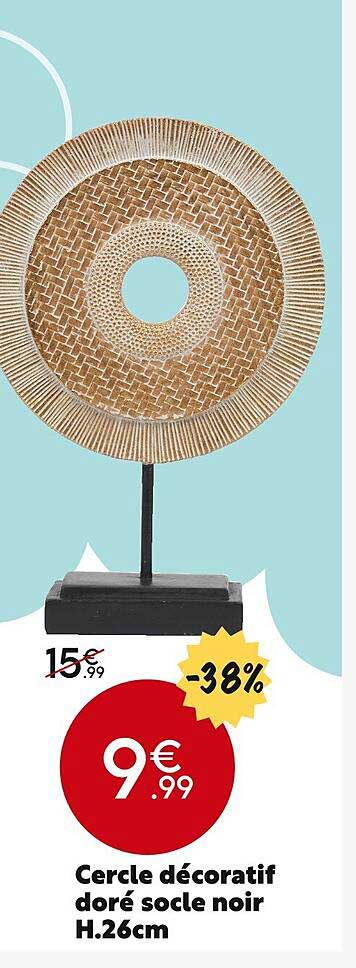 cercle décoratif doré socle noir h.26cm