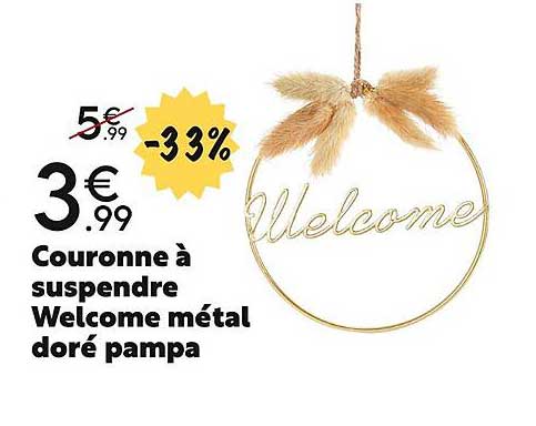 couronne à suspendre welcome métal doré pampa