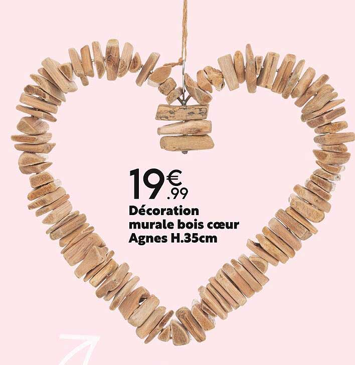 décoration murale bois cœur agnes h.35cm