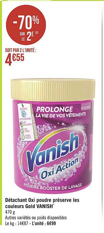 détachant oxi poudre préserve les couleurs gold vanish -70% sur le 2e