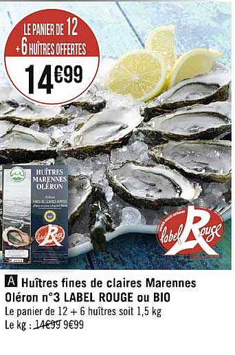 huître fines de claires marennes oléron n°3 label rouge ou bio