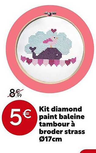 kit diamond paint baleine tambour à broder strass ø17cm
