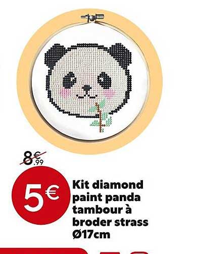 kit diamond paint panda tambour à broder strass ø17cm