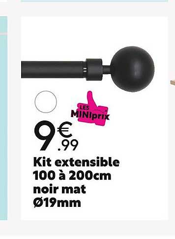 kit ensemble 100 à 200cm noir mat ø19mm
