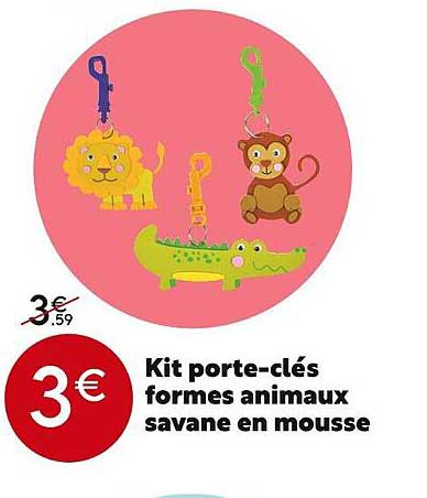kit porte-clé formes animaux savane en mousse