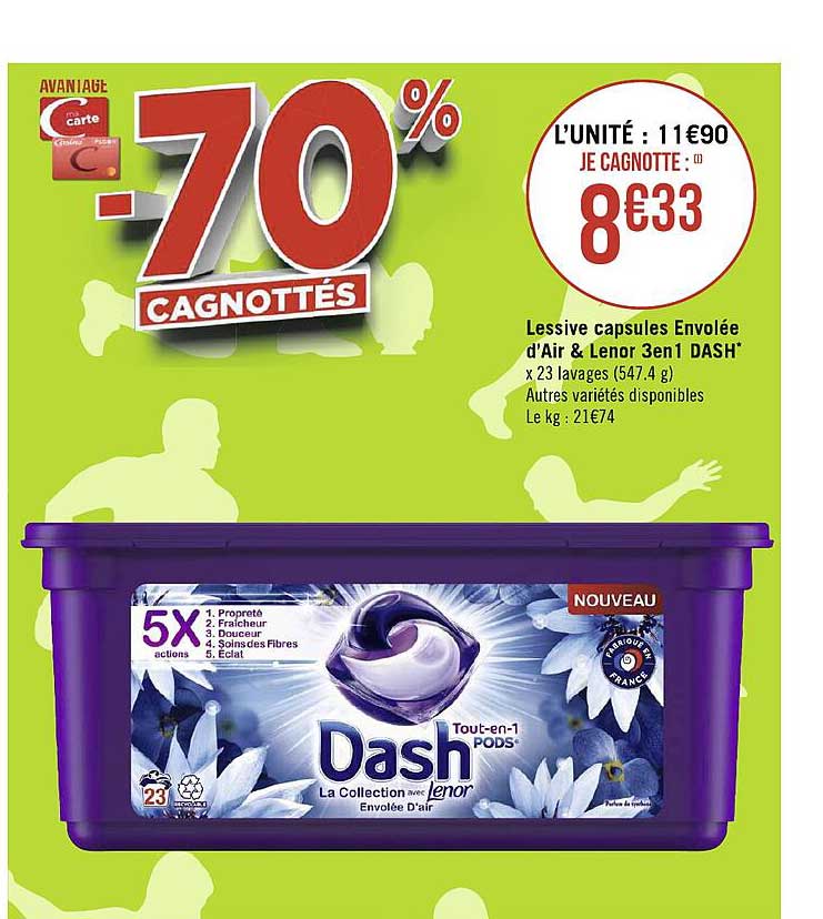 Lessive Capsules Envolée D'air & Lenor 3 En 1 Dash
