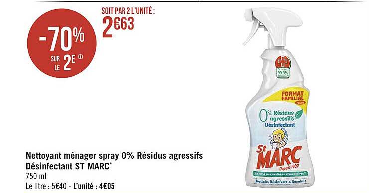 nettoyant ménager spray 0% résidus agressifs désinfectant st marc -70% sur le 2e