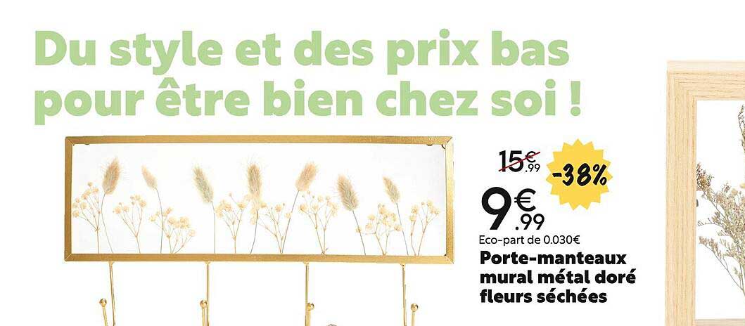 porte-manteaux mural métal doré fleurs séchées