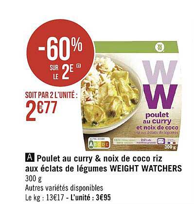 poulet au curry & noix de coco riz aux éclats de légumes weight watchers -60% sur le 2e