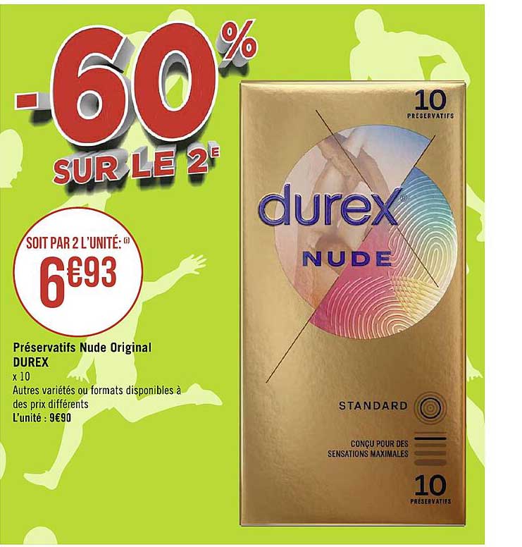 préservatifs nude original durex -60% sur le 2e