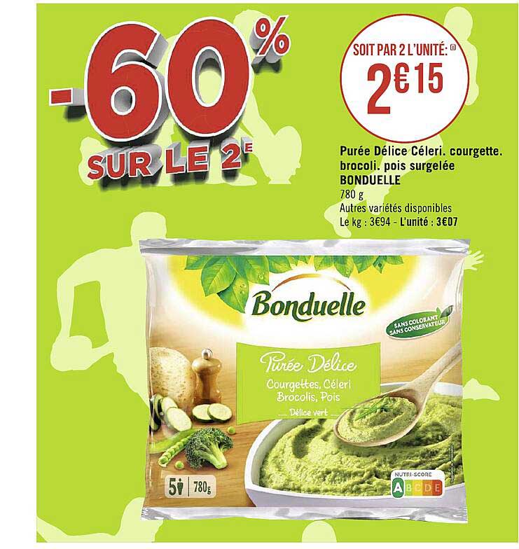purée délice céleri, courgette, brocoli, pois surgelée, bonduelle -60% sur le 2e