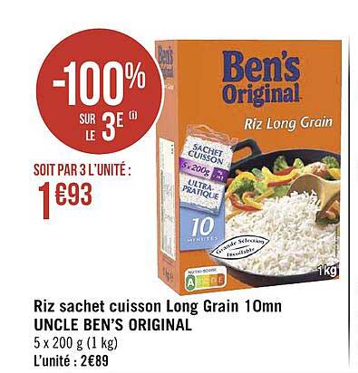 riz sachet cuisson long grain 10mm uncle ben's original -100% sur le 3e