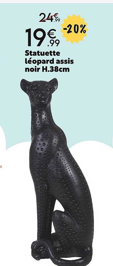 statuette léopard assis noir h.38cm