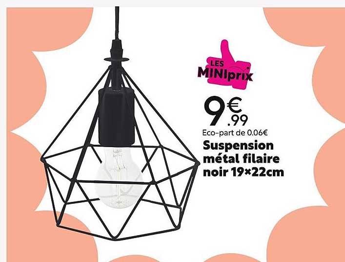 Suspension Métal Filaire Noir 19x22cm