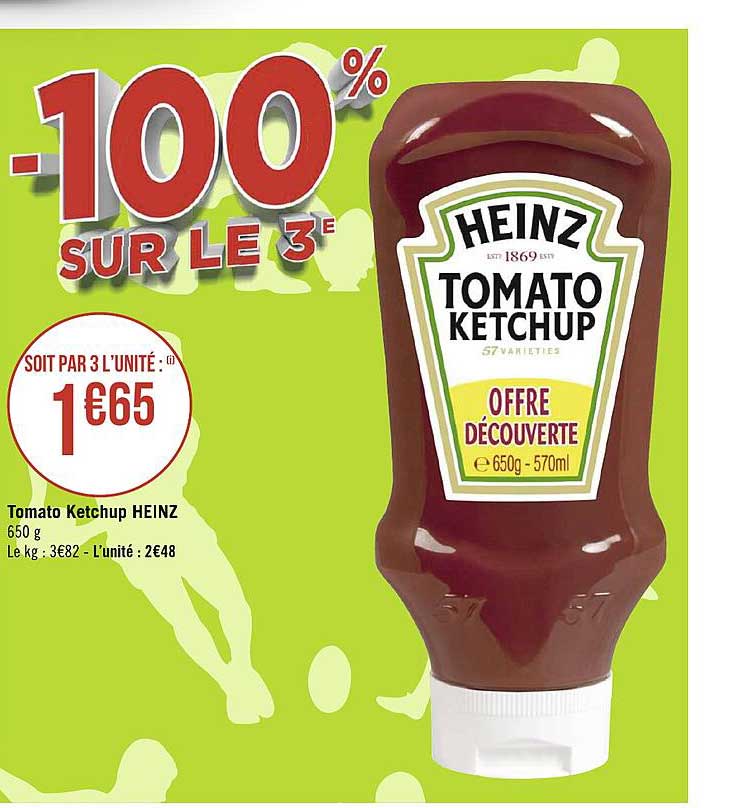 tomato ketchup heinz -100% sur le 3e