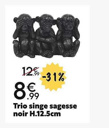 trio singe sagesse noir h.12.5cm