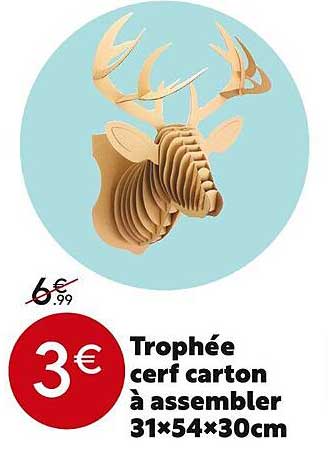 trophée cerf carton à assembler 31x54x30cm