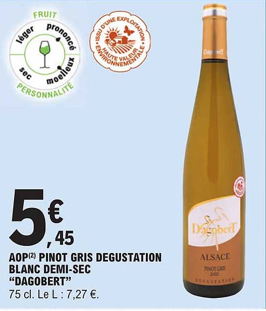 aop pinot gris dégustation blanc demi-sec "dagobert"
