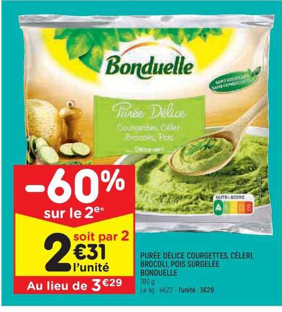 purée délice courgettes, céleri, brocoli, pois surgelée bonduelle