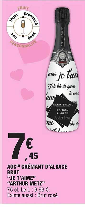 aoc crémant d'alsace brut "je t'aime" "arthur metz"