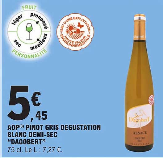 aop pinot gris dégustation blanc demi-sec "dagobert"