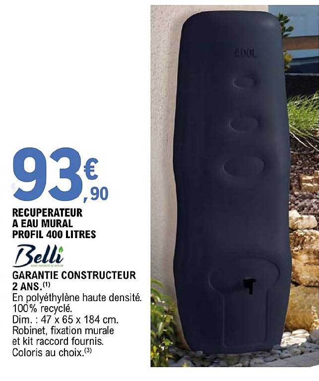 belli récuperateur à eau mural profil 400 litres
