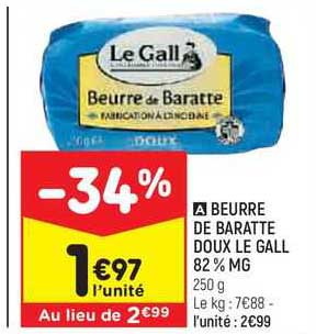 beurre de baratte doux le gall 82% mg