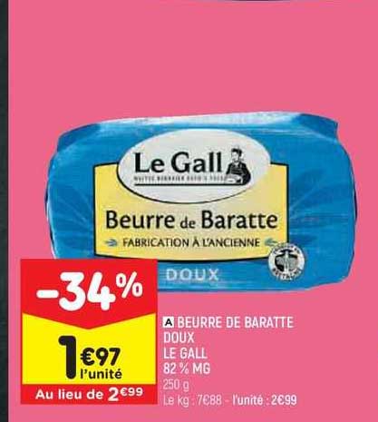 beurre de baratte doux le gall 82% mg