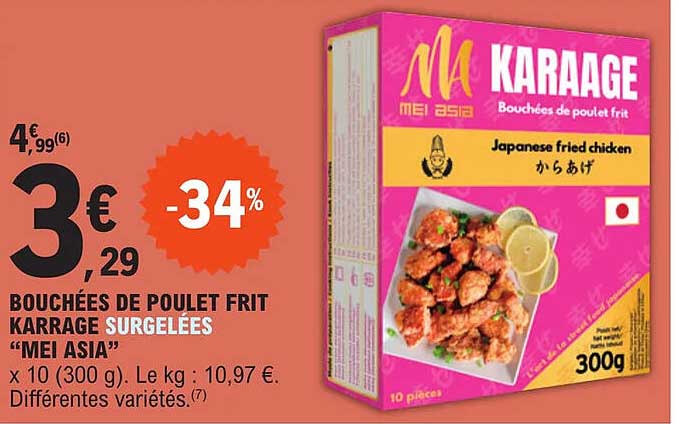bouchées de poulet frit karrage surgelées "mei asia"