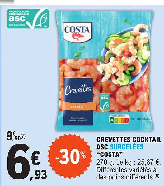 Crevettes Cocktail Asc Surgelées "costa"