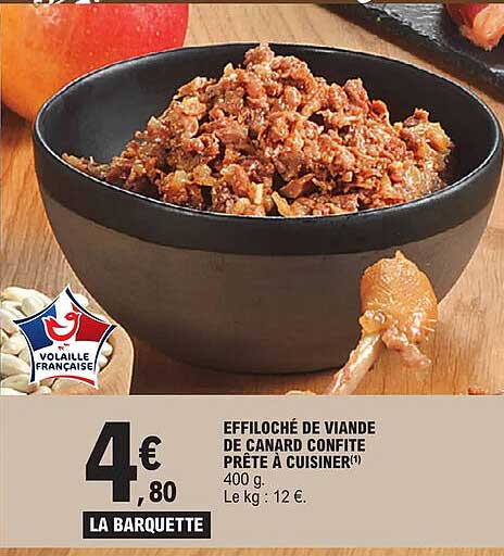 effiloché de viande de canard confite prête à cuisiner