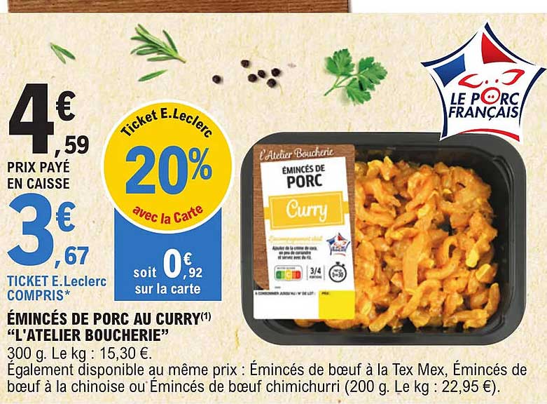 émincés de porc au curry "l'atelier boucherie"