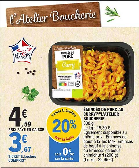 émincés De Porc Au Curry L'atelier Boucherie